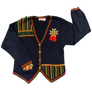 Rare Prep Navy Blue Embellished Cable Knit Button Front Cardigan Sweater Size S